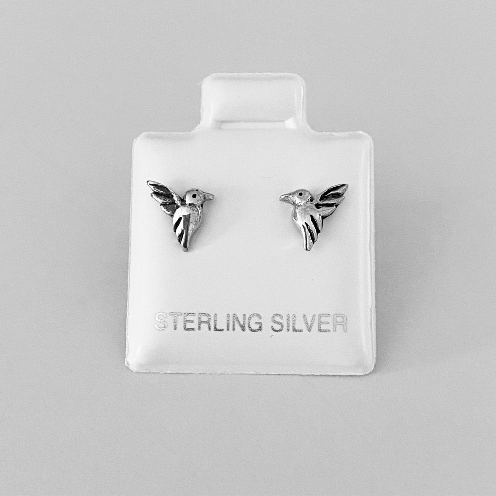Sterling Silver Tiny Stud Hummingbird Earrings - image 1
